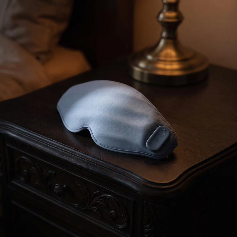 Somnicore heated eye mask being worn